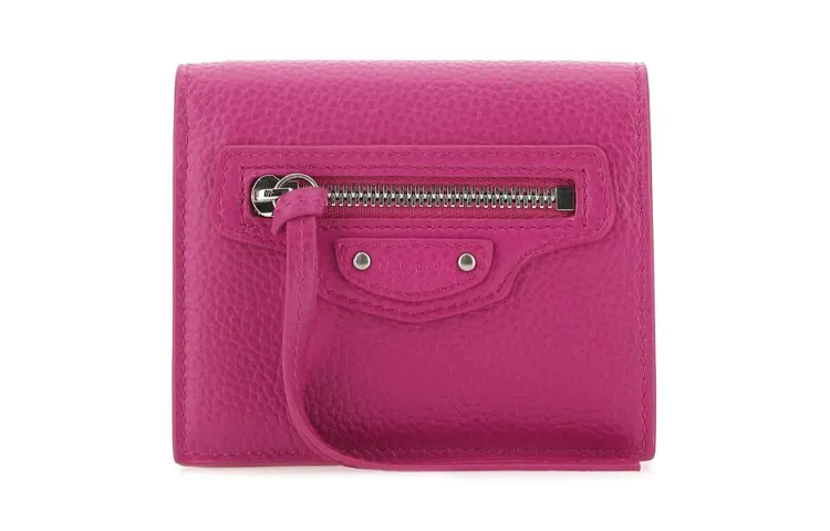 Balenciaga Pebble Leather Wallet Women's Fuchsia