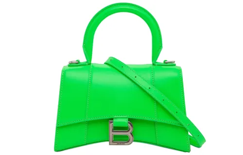 Balenciaga Hourglass Silver Tone Buckle Smooth Calfskin Hourglass Bag, Shoulder Bag, Crossbody Bag, Handbag Extra Small