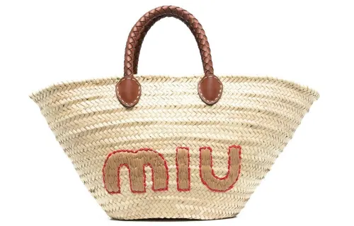 MIU MIU Woven Leather Tote Bag, Shopping Bag, Shoulder Bag, Handbag Women's Beige