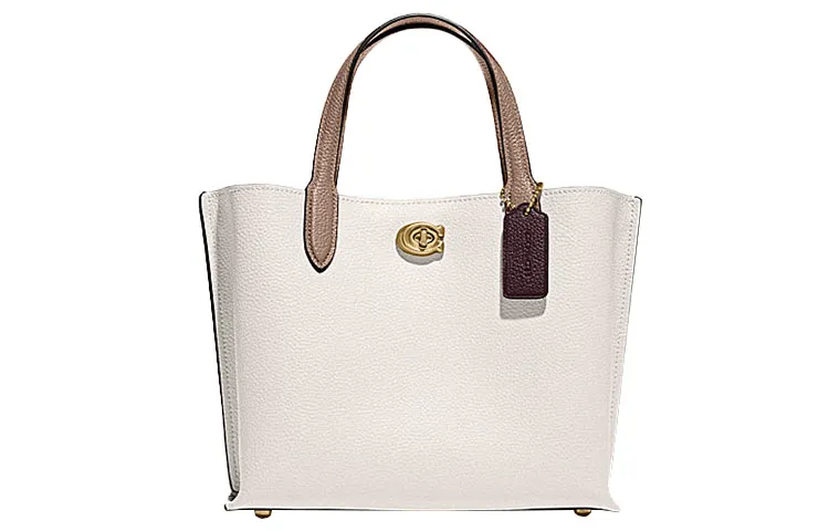 COACH Willow Pebbled Leather Tote Bag, Shopping Bag, Handbag Medium Women's White