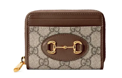 GUCCI Horsebit 1955 Canvas With Leather Wallet Unisex Ebony & Brown