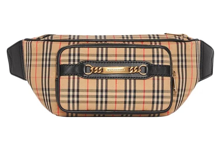 Burberry Cotton With Cow Leather Fanny Pack Regular Unisex Brown