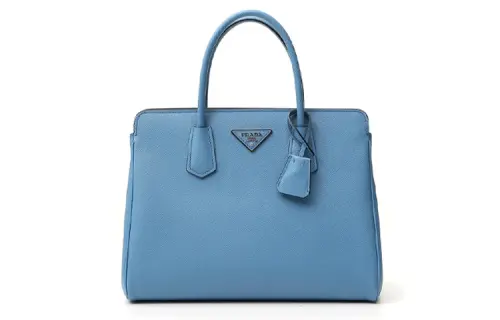 PRADA Leather Tote One Shoulder Handbag Medium Unisex Blue
