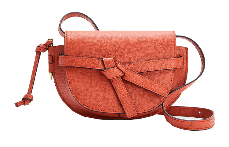 LOEWE Gate Pebble Grain Calfskin Saddle Bag, Shoulder Bag, Crossbody Bag Mini Women's Pumpkin