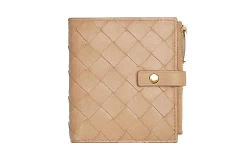 Bottega Veneta Cow Leather Card Holder, Wallet Women's Khaki