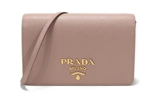 PRADA Saffiano Leather Shoulder Bag Mini Women's Nude