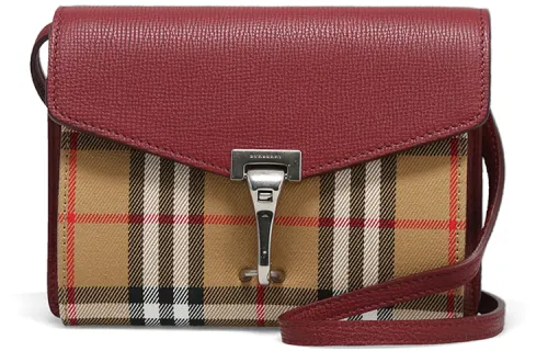 Burberry Plaid Cow Leather Small Square Bag Shoulder Bag Women's Burgundy Multicolor