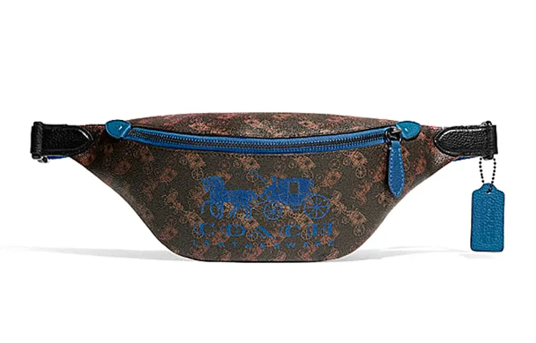 COACH Charter Canvas With Leather Sling Bag, Fanny Pack Large Men's Brown & Blue