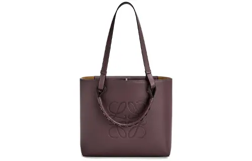 LOEWE Anagram Calfskin Tote Bag, Shopping Bag, Shoulder Bag, Handbag Small Women's Plum