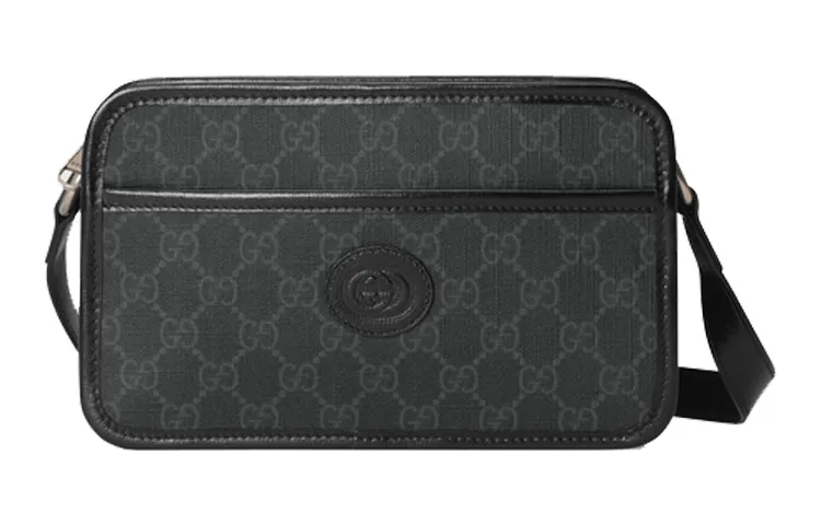 GUCCI Canvas With Leather Shoulder Bag, Crossbody Bag Mini Men's Black