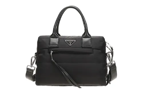PRADA Zip Closure Fabric Shoulder Bag Women's Black