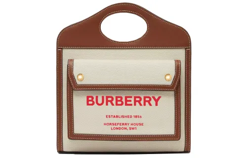 Burberry Pocket Bag Canvas With Leather Tote Bag, Shopping Bag, Shoulder Bag, Crossbody Bag, Handbag Mini Women's Tan