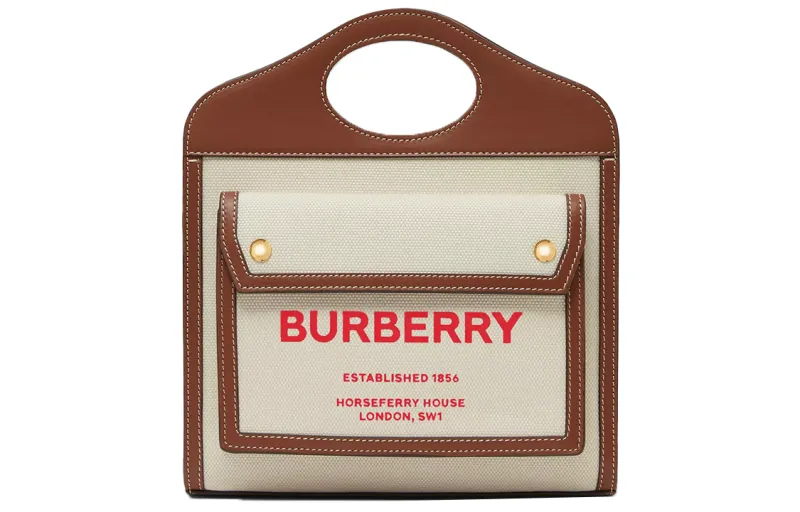 Burberry Pocket Bag Canvas With Leather Tote Bag, Shopping Bag, Shoulder Bag, Crossbody Bag, Handbag Mini Women's Tan