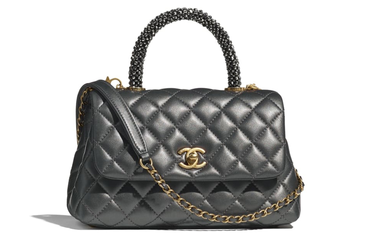CHANEL Coco Handle Calfskin Handbag, Shoulder Bag, Crossbody Bag Women's Dark Silver