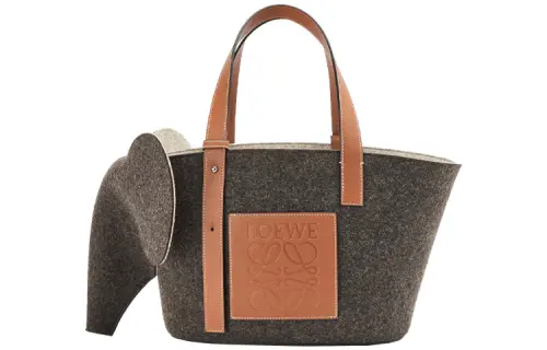 LOEWE Elephant Felt, Calfskin Elephant Tote One Shoulder Handbag Women's Gray/Beige/Brown