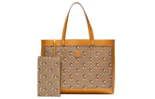 GUCCI Disney, Collaboration Canvas Leather Tote Bag, Shopping Bag, Shoulder Bag, Handbag Medium Unisex Ebony/Brown