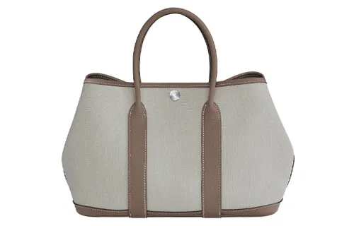 HERMES Garden Party Canvas With Negonda Calfskin Handbag 30 Women's Glacier White/Elephant Gray