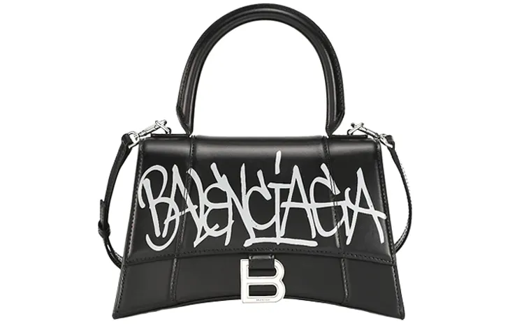 Balenciaga Calfskin Hourglass Bag, Shoulder Bag, Crossbody Bag, Handbag Women's Black
