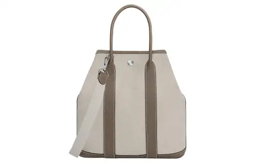 HERMES Garden Party Canvas With Negonda Calfskin Handbag 28 Women's White & Gray