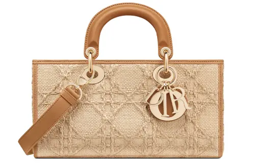 DIOR Lady D JOY Raffia With Leather Handbag, Shoulder Bag, Crossbody Bag Women's Gold/Tawny