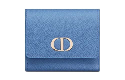 DIOR 30 Montaigne Grain Calfskin Card Holder, Wallet Women's Cornflower Blue