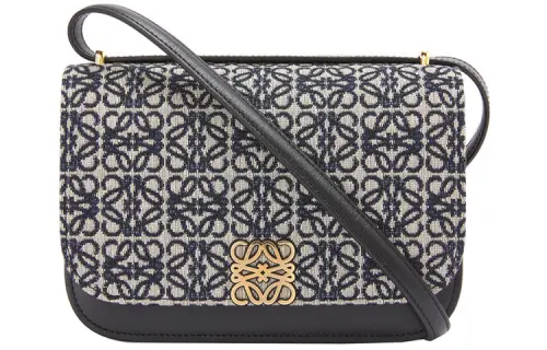 LOEWE Goya Jacquard Fabric With Calfskin Shoulder Bag, Handbag, Crossbody Bag Small Women's Marine Blue & Black