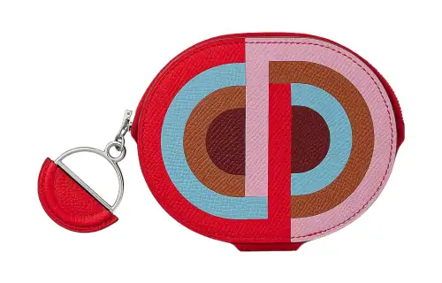 HERMES In The Loop Sheepskin Card Holder Mini Women's Heart Red & Multicolor