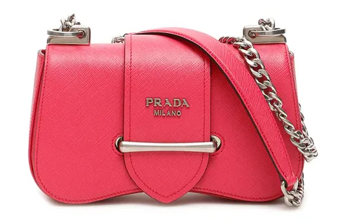 PRADA Sidonie Saffiano Cow Leather Shoulder Bags Women's Peach Pink