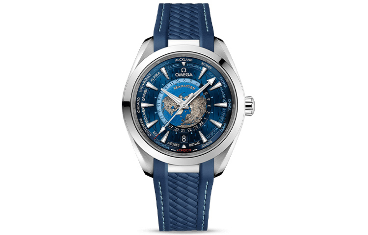 OMEGA Omega, mechanical mechanism, modified waterproof anti-magnetic men's watch solar-powered, blue dial, case stainless steel, rubber watch strap, 150meter, Switzerland, 43mm