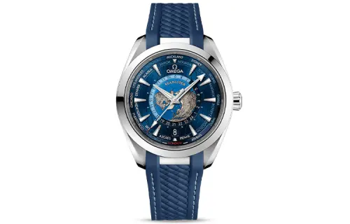 OMEGA Omega, mechanical mechanism, modified waterproof anti-magnetic men's watch solar-powered, blue dial, case stainless steel, rubber watch strap, 150meter, Switzerland, 43mm