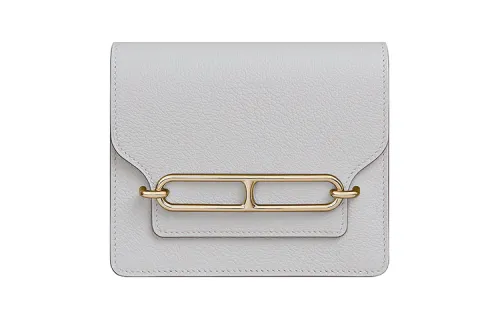 HERMES Cow Leather Pig Nose Coin Purse, Card Holder, Fanny Pack Mini Women's Pearl Gray