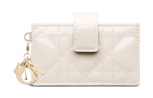 DIOR Lady Dior Patent Leather, Cow Leather Card Holder, Coin Purse, Card Holder Women's Milk White