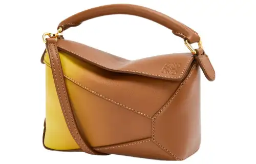 LOEWE Puzzle Nappa Calfskin One Shoulder Handbag, Crossbody Bag Mini Women's Tan & Lemon