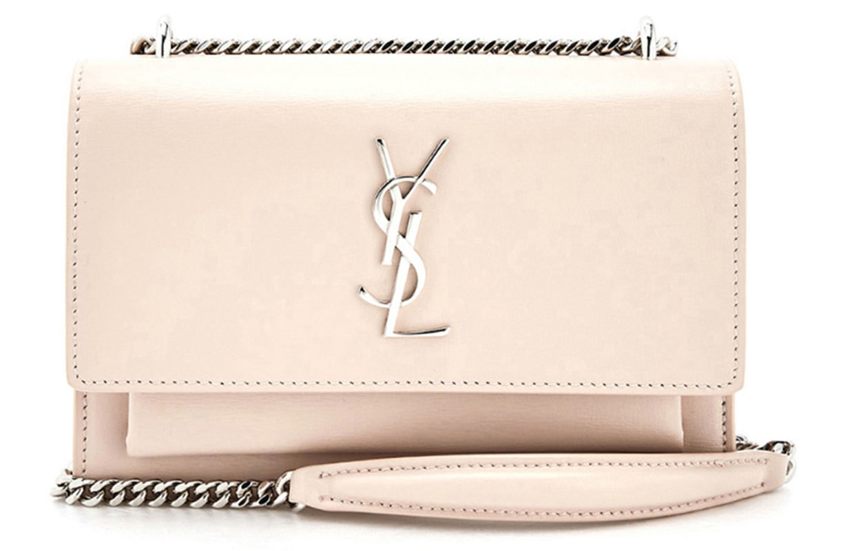 SAINT LAURENT SUNSET Smooth Leather Wallet, Shoulder Bag, Crossbody Bag Mini Women's Pink