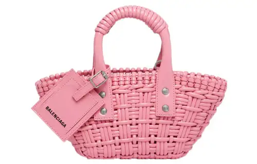 Balenciaga Polyurethane Basket Bag, Portable Crossbody Bag, Shoulder Bag Mini Women's Pink