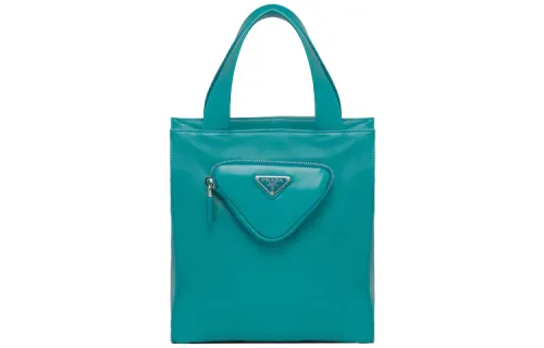 PRADA Detachable Strap Sheepskin Handbag Women's Peacock Blue