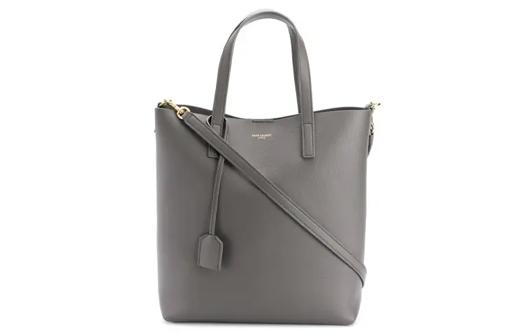 SAINT LAURENT Soft Leather Tote Shoulder Bag, Crossbody Bag, Handbag Women's Gray