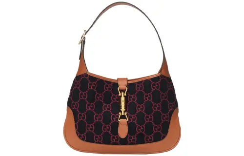 GUCCI Jackie 1961 Canvas With Leather Trim Crescent Shoulder Bag Canvas Bag, Shoulder Bag Small Women's