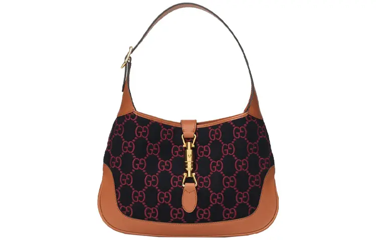 GUCCI Jackie 1961 Canvas With Leather Trim Crescent Shoulder Bag Canvas Bag, Shoulder Bag Small Women's