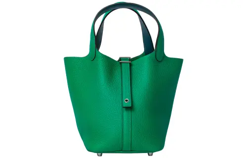 HERMES Picotin Lock Clemence With Swift Calfskin Basket Bag, Bucket Bag, Handbag 18 Women's Mint Green & Deep Sea Blue