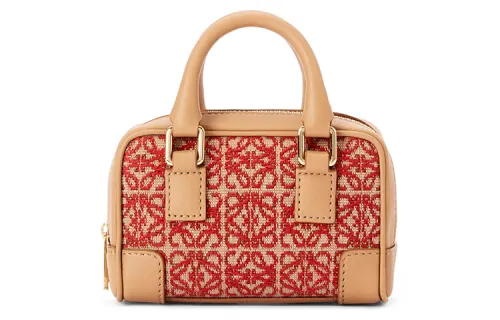 LOEWE Amazona Jacquard Fabric With Calfskin Shoulder Bag, Crossbody Bag, Handbag Regular Women's Red/Desert Brown