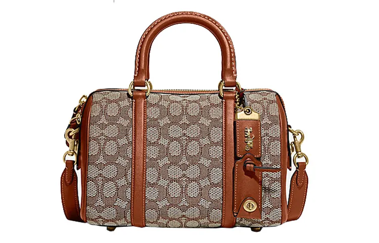 COACH Ruby Jacquard Fabric With Cow Leather Crossbody Bag, Handbag Medium Women's Coffee & Brown & Red