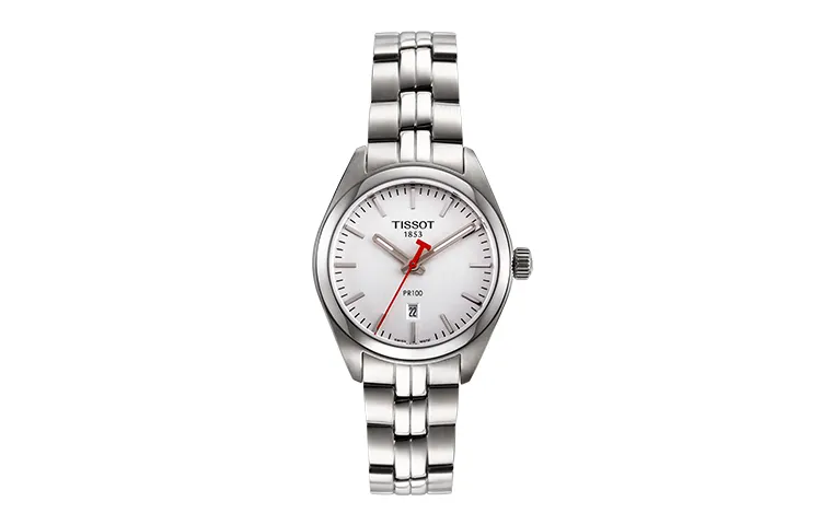 TISSOT PR100 Collection Quartz Movement 100m Waterproof Women's Watch 33mm White Dial Stainless Steel Case