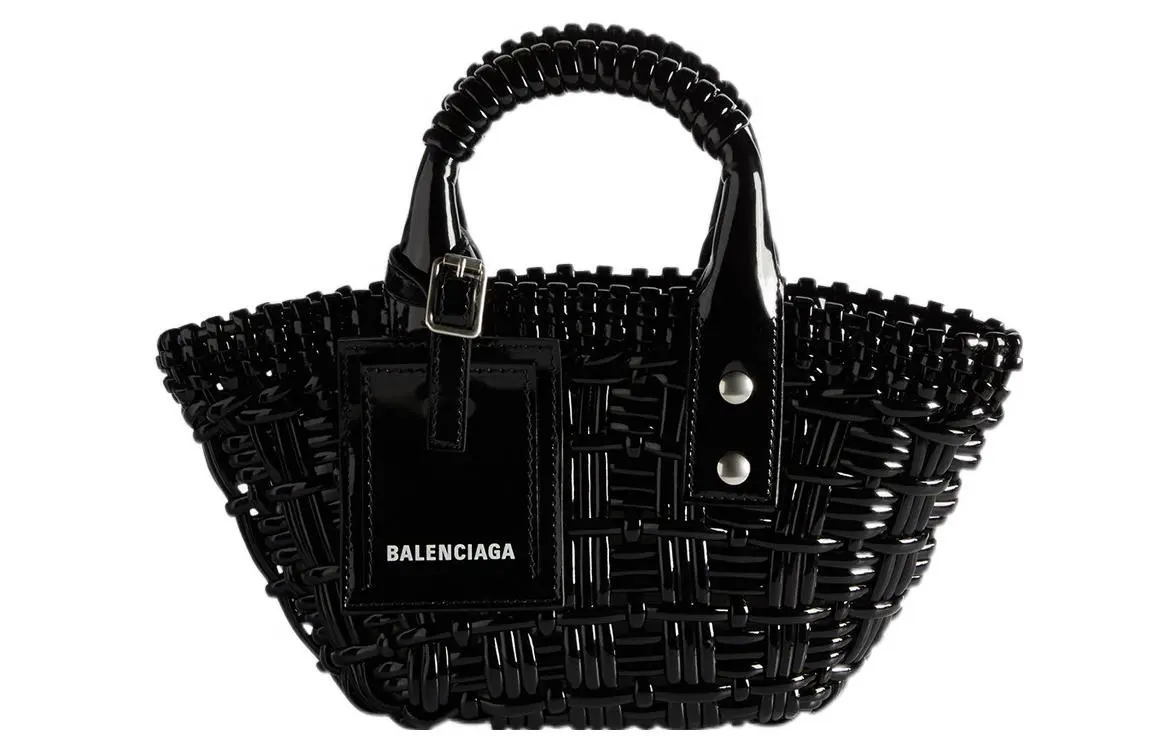 Balenciaga Woven Cow Leather Basket Bag Handbags Small Women's Black
