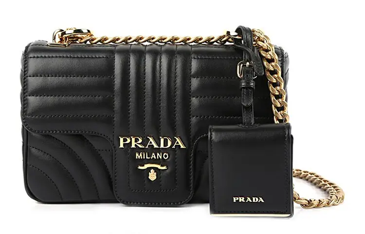 PRADA Chain Leather Shoulder Bag Women's Black