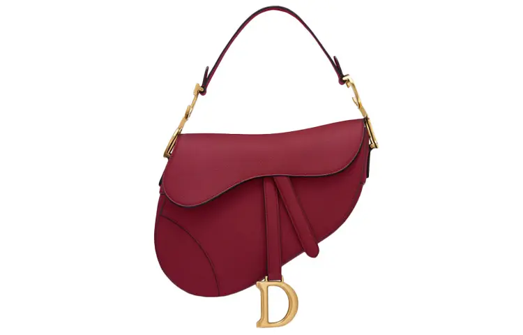 DIOR Saddle Cow Leather Handbag, Shoulder Bag Women's Cherry Red