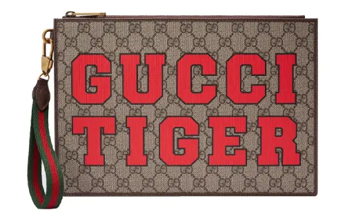 GUCCI Canvas With Leather Clutch Regular Men's Ebony/Brown