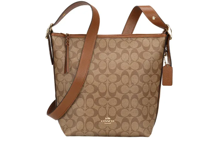 COACH PVC With Cow Leather Shoulder Bag Women's Khaki Multicolor