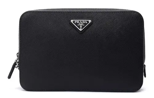 PRADA Saffiano Leather Clutch Men's Black