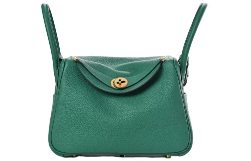 HERMES Lindy Taurillon Clemence Cow Leather Handbag 26 Women's U4 Vert Vertigo Velvet Green